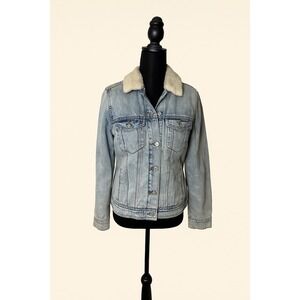 Old Navy Women's Denim Sherpa Lined‎ Trucker Jacket Size S Light Wash